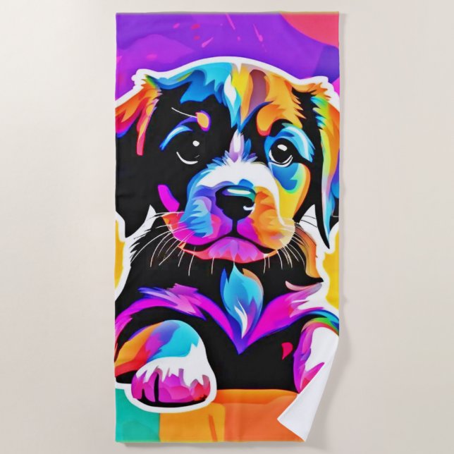 Serviette De Plage Vibrant Artwork de chiot (Devant)