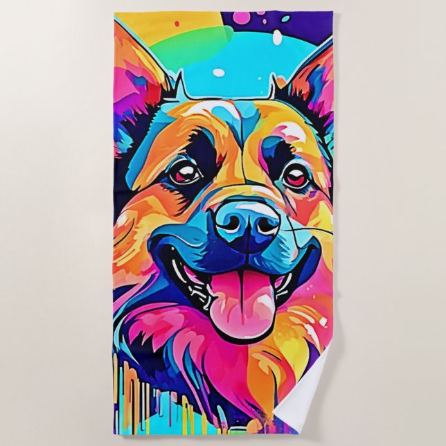 Serviette De Plage Vibrant Canine : Happy Puppy Love (Devant)
