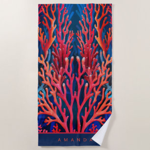 Serviette De Plage Vibrant corail de l'océan Rouge Personnalisé