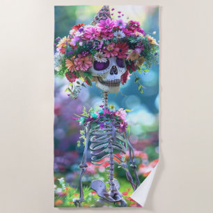 Serviette De Plage Vibrant Hippie Squelette Floral Couronne Garland