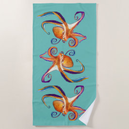 Serviette De Plage vie marine d'octopus aquarelle