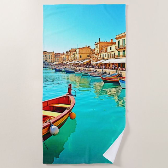 Serviette De Plage Vie portuaire méditerranéenne dynamique (Devant)