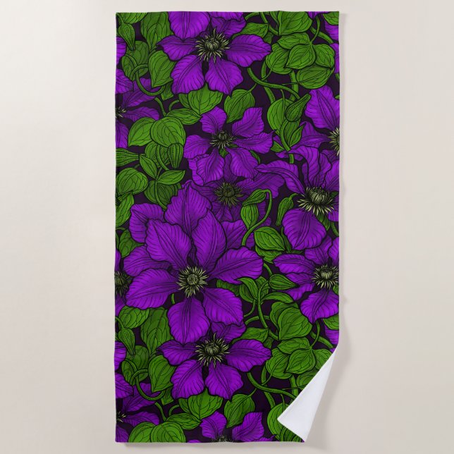 Serviette De Plage Vigne de Clematis pourpre (Devant)