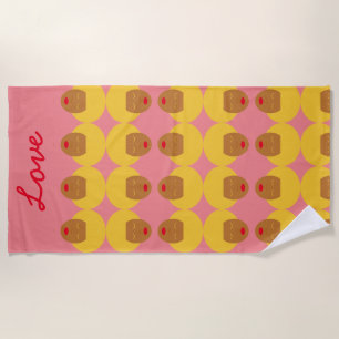 Serviette De Plage Vintage 1970 Blonde Afro rose Monogramme Amour