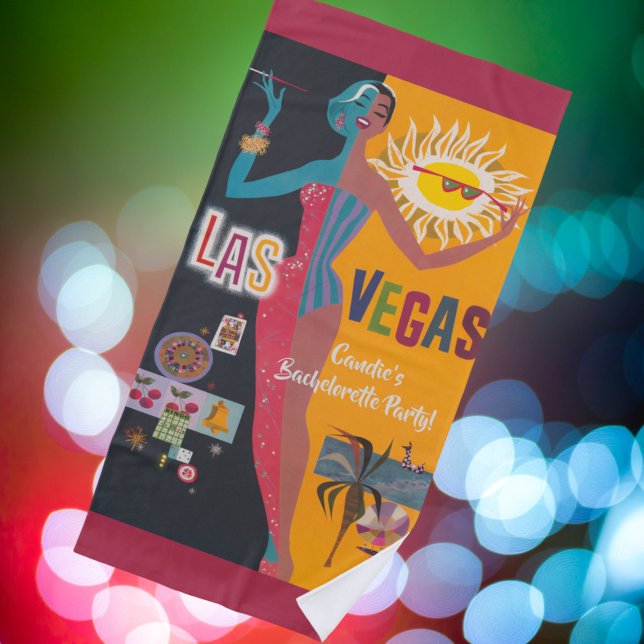 Serviette De Plage Vintage Las Vegas Bachelorette Weekend Party (Retro Bachelorette Party Las Vegas Personalized Towel! Claim your pool chair with a unique towel!)