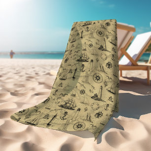 Serviette De Plage Vintage Motif nautique ancien Arrière - plan de ca
