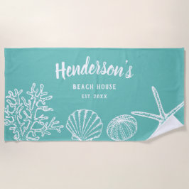 Serviette De Plage Vintage Shell Starfish Beach House Nom Sea Green