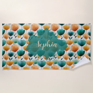 Serviette De Plage Vintage Spring Yellow and Green Floral
