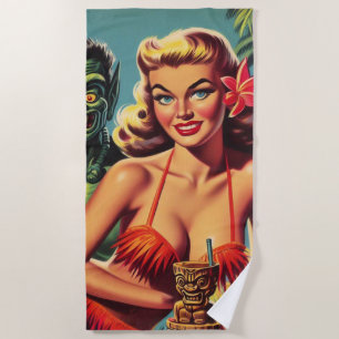 Serviette De Plage Vintage Tiki vers le haut