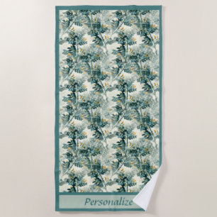 Serviette De Plage Vintage Turquoise Foliage Feuilles Élégant Design 