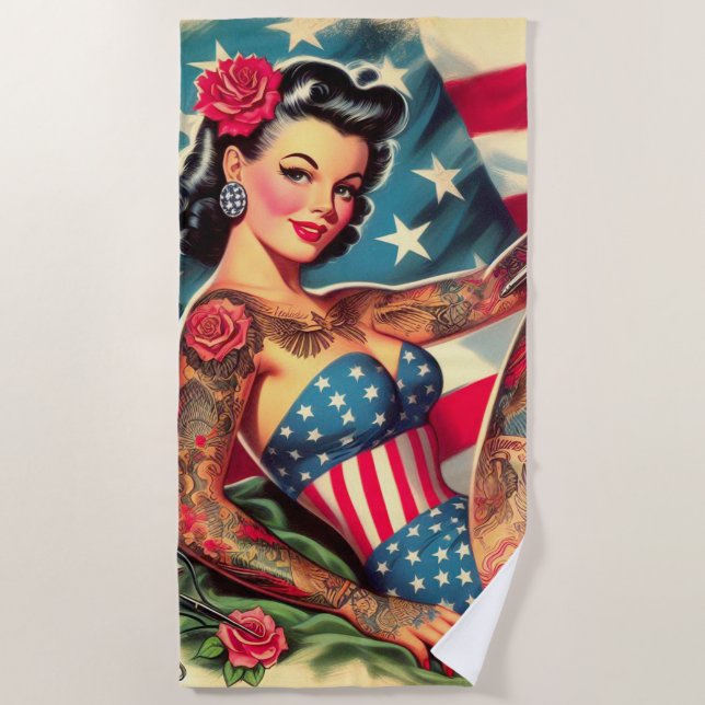 Serviette De Plage Vintage Vieux Tatouage (Devant)