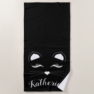 Serviette De Plage Visage de chat noir et blanc