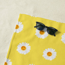 Serviette De Plage Visage de smiley de fleur de marguerite