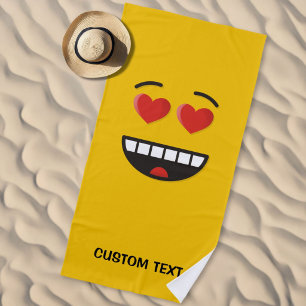 Serviette De Plage Visage souriant aux yeux en forme de cœur