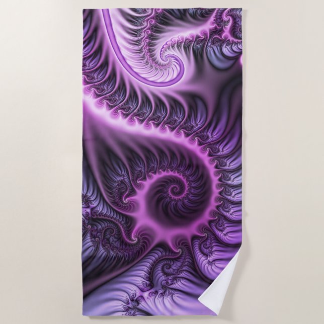 Serviette De Plage Vivid Cool Abstrait rose violet Fractal Art Spiral (Devant)