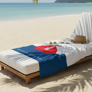 Serviette De Plage Voile rouge nautique personnalisé au nom de la fam