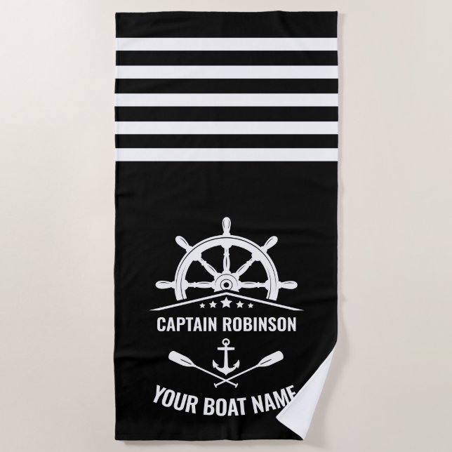 Serviette De Plage Voitures d'Ancres nautiques Pagaies Nom du capitai (Devant)