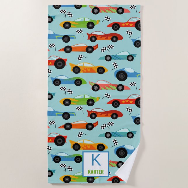 Serviette De Plage Voitures de course cool Enfants personnalisés (Devant)