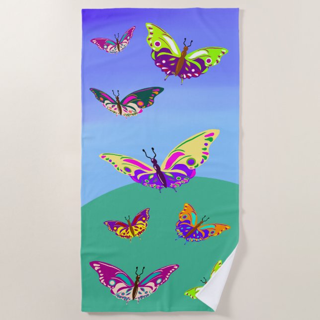 Serviette De Plage Vol de papillons multicolores (Devant)