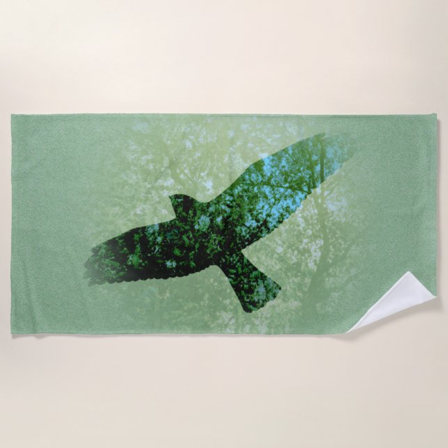 Serviette De Plage Voler Transparent Crow Arbres Noir Vert (Devant)