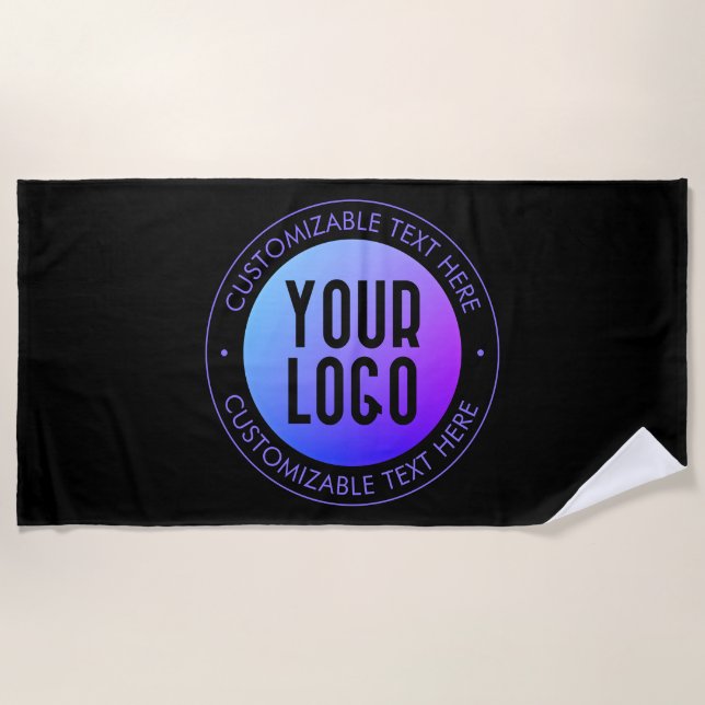 Serviette De Plage Votre logo & moderne bleu & violet Ombre dégradant (Devant)