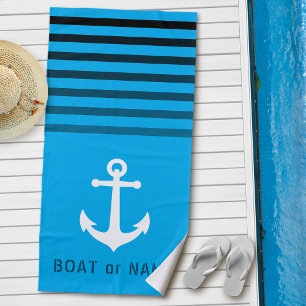 Serviette De Plage Votre nom ou nom de bateau Ancre nautique triée