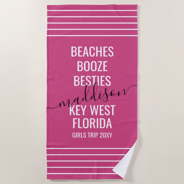 Serviette De Plage Voyage de filles à la plage Vacances Magenta Rose  (Devant)