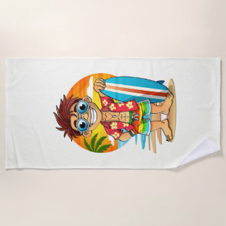 Serviette De Plage Vrolijke Surfer Strandlaken – Zomerse Cartoon Illu