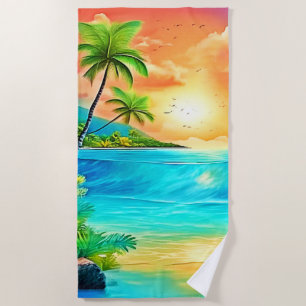 Serviette De Plage Vue sur la plage Tropical Sunset Paradise