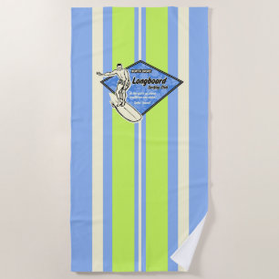 Serviette De Plage Waimea Surfboard Hawaiian Surfer à rayures - Bleu