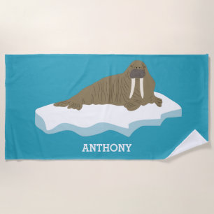 Serviette De Plage Walrus sur une illustration Iceberg Personnalisé