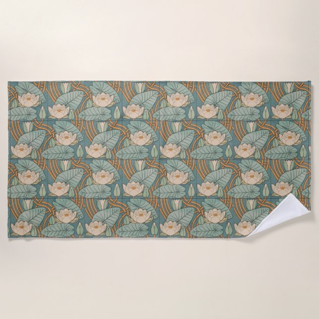 Serviette De Plage Water Lys Lily Art Nouveau Nature (Devant)
