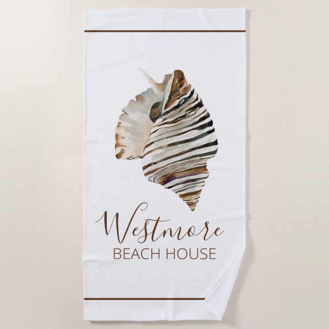 Serviette De Plage Watercolor Seashell Beach House (Devant)