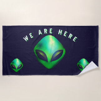 Serviette De Plage "We Are Here" Green Alien head
