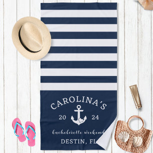 Serviette De Plage Week-end de célibataire Cœur Nautionique Navy & Bl