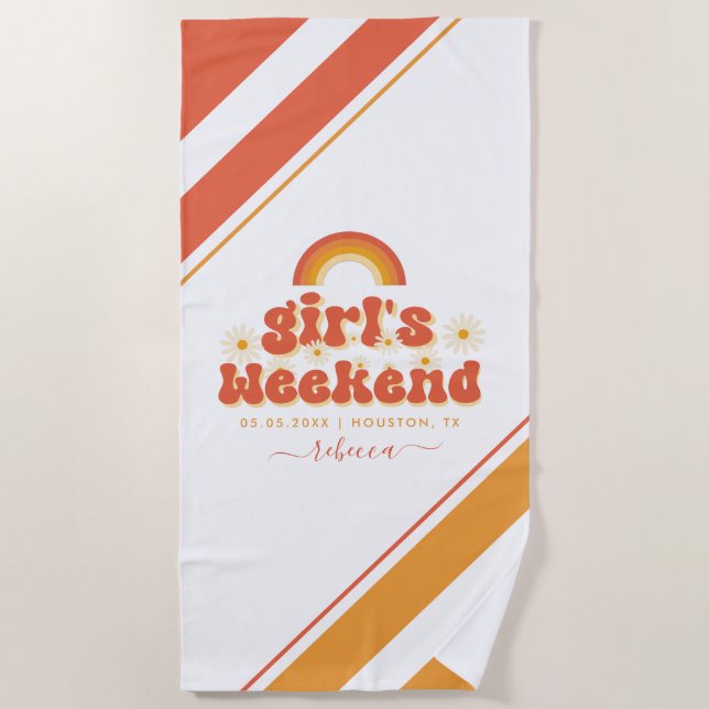 Serviette De Plage Week-end Rétro Filles Nom Personnalisé Enterrement (Devant)
