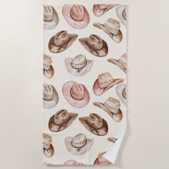 Serviette De Plage Western Cowgirl Pink Casquettes Brown (Devant)