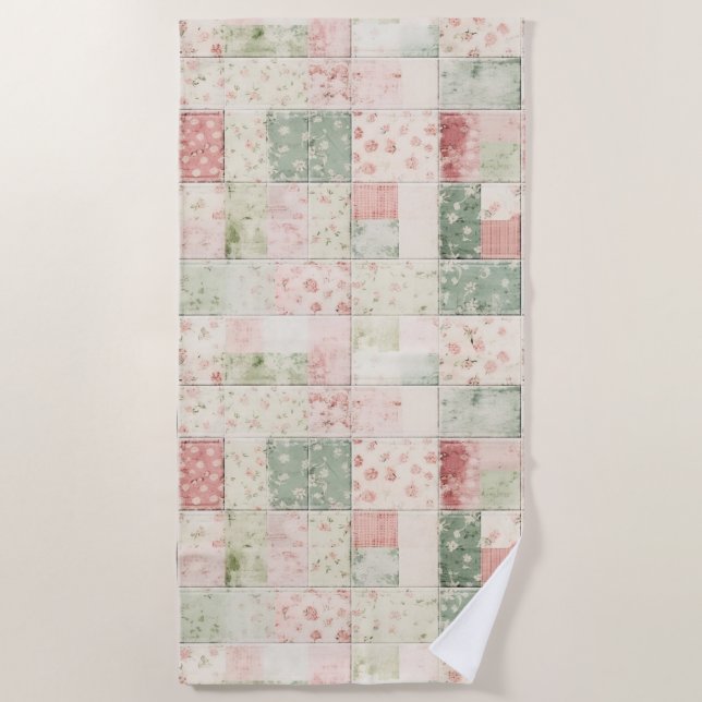 Serviette De Plage Western Mint Pink Floral Quilt Patterns (Devant)