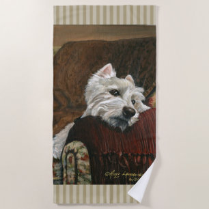 Serviette De Plage Westie sur canapé