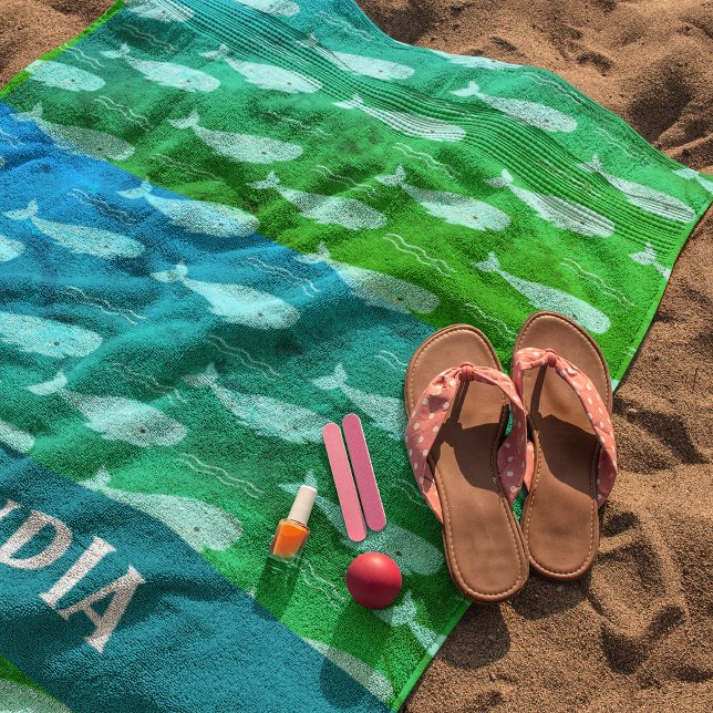 Serviette De Plage Whaley Cool Beach Towel - Custom Name Edition! (Custom Name Smiling Whale Beach Towel
)