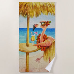 Serviette De Plage Whimsical Beach Babe Flamant rose No 4 Aquarelle A