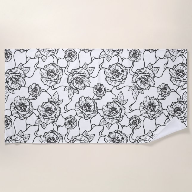 Serviette De Plage Whispers of Rose, Elegant Line Art Floral (Devant)