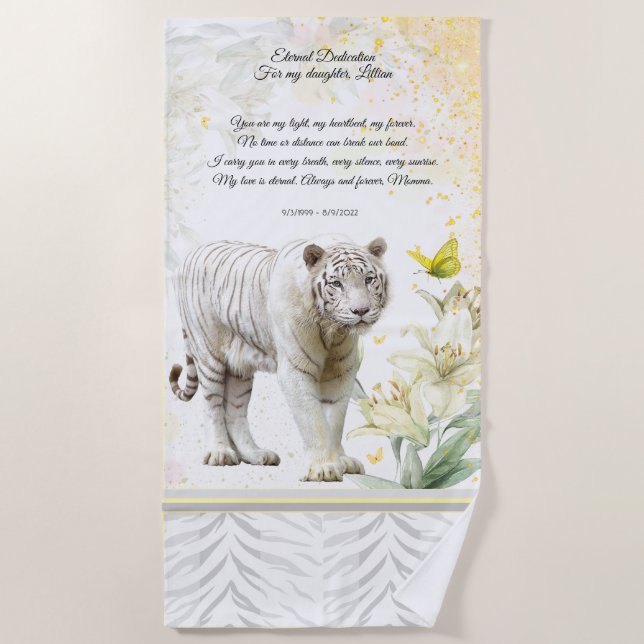 Serviette De Plage White Tiger and Lilies Devotion Towel (Devant)