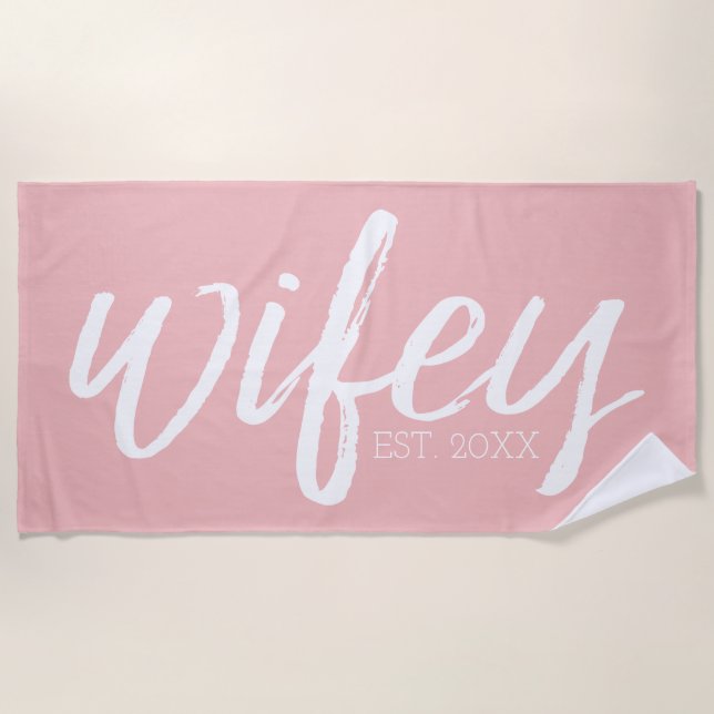 Serviette De Plage Wifey - La calligraphie de Whimsical pour la marié (Devant)