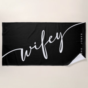 Serviette de plage Wifey noir et blanc, cadeau pou