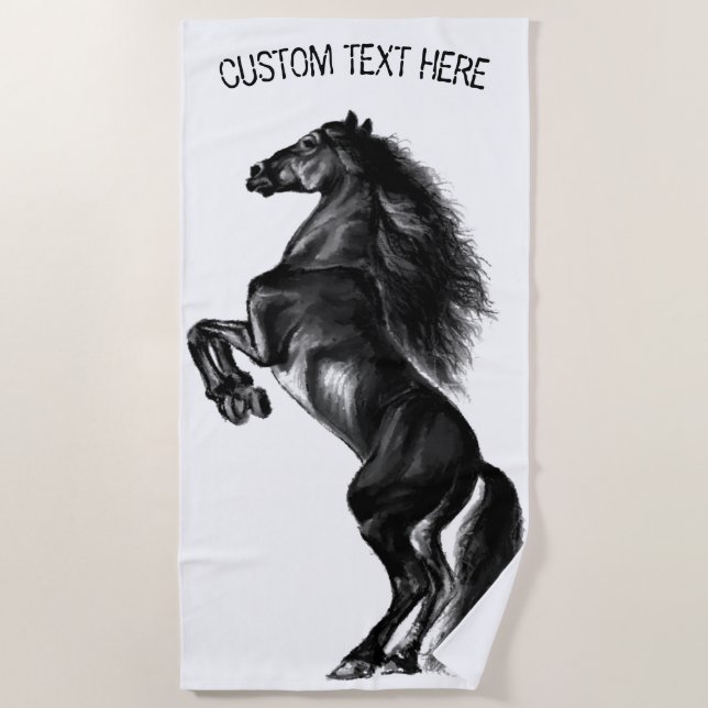 Serviette de plage Wild Horse dressée avec texte p (Devant)