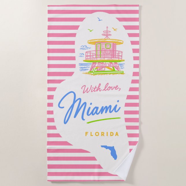 Serviette De Plage With Love Miami Lifeguard Stand Beach Towel (Devant)