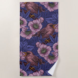 Serviette De Plage Wren et hellebore, violet et rose
