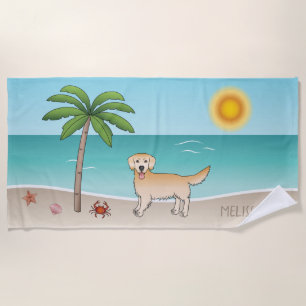 Serviette De Plage Yellow Golden Retriever - Tropical Summer Beach -