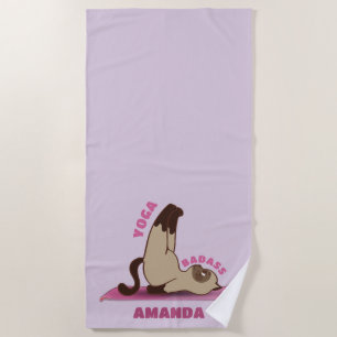 Serviette De Plage Yoga Badass entraînement Kitty Cat Nom personnalis